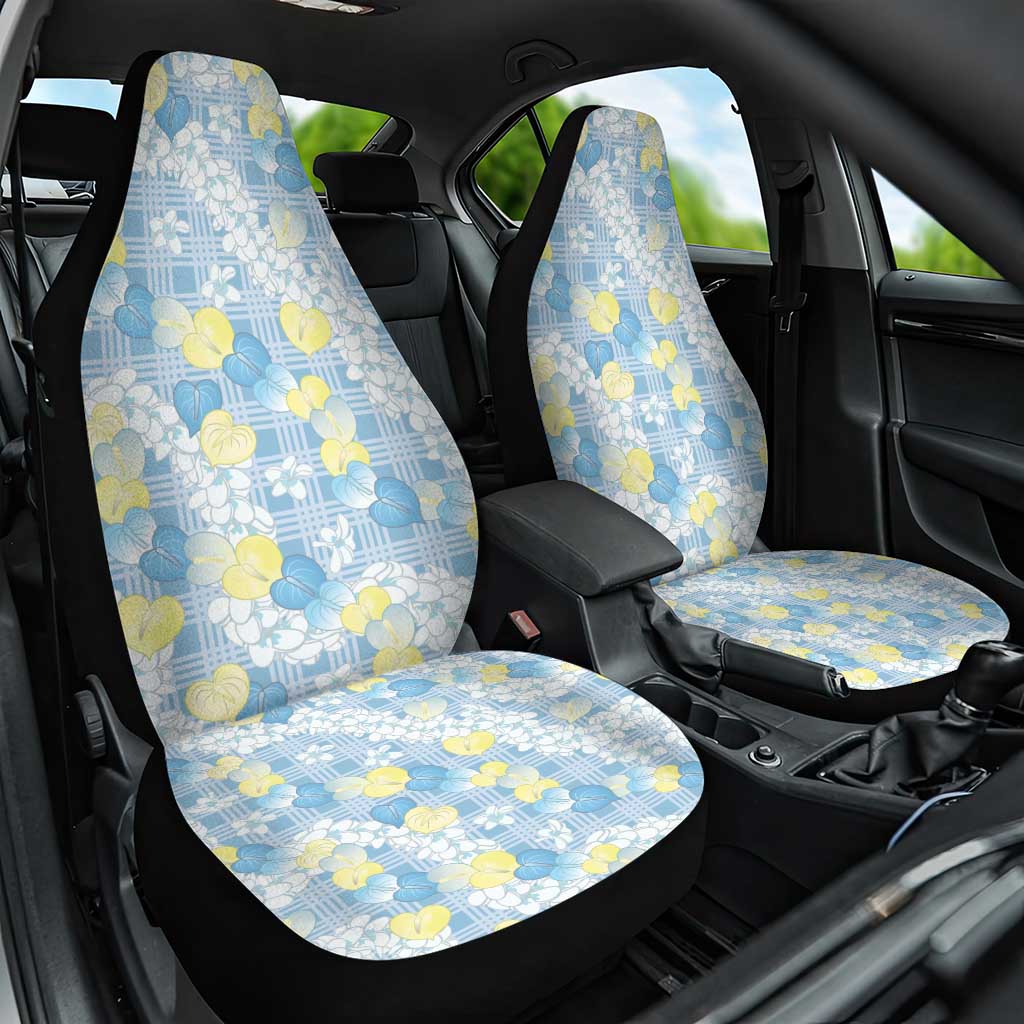 Anthurium Plumeria Lei Pastel Car Seat Cover Blue Hawaiian Splendid Palaka LT01 One Size Blue - Polynesian Pride