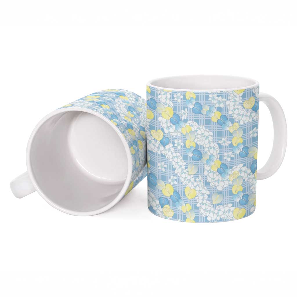 Anthurium Plumeria Lei Pastel Ceramic Mug Blue Hawaiian Splendid Palaka LT01 - Polynesian Pride