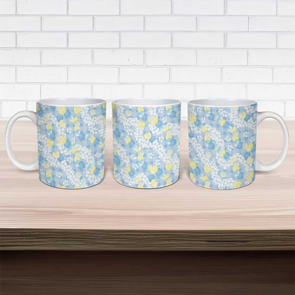 Anthurium Plumeria Lei Pastel Ceramic Mug Blue Hawaiian Splendid Palaka LT01 - Polynesian Pride