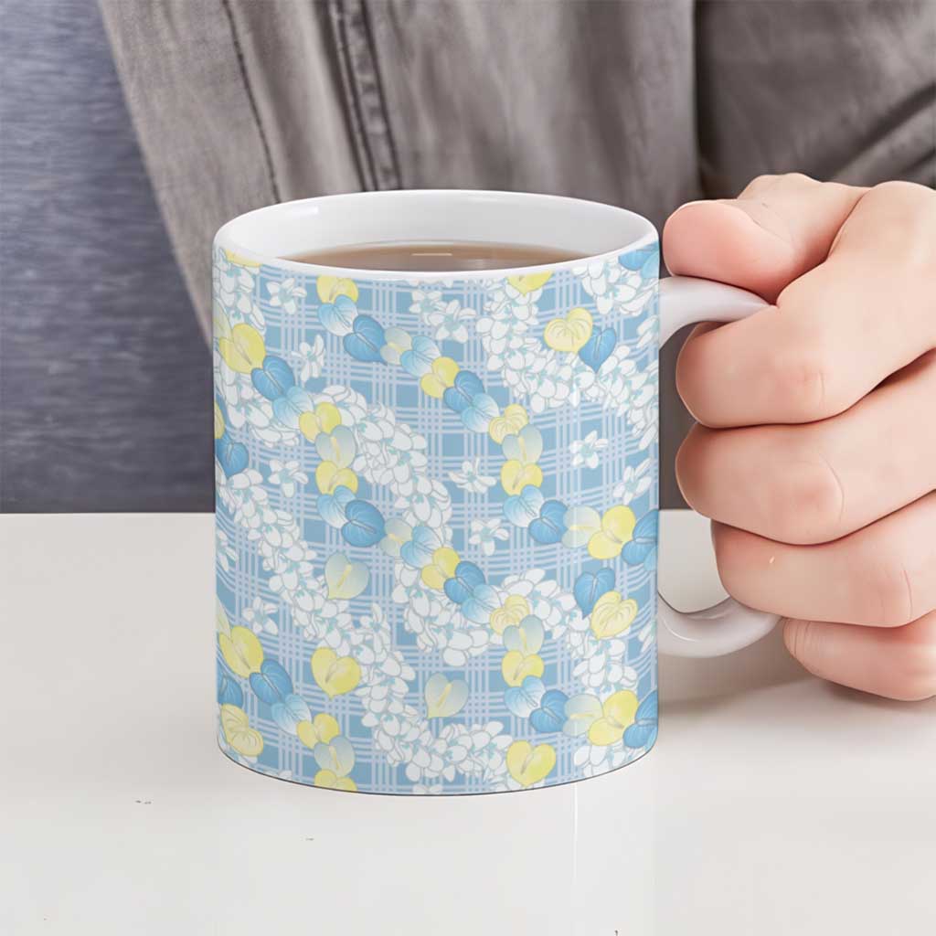 Anthurium Plumeria Lei Pastel Ceramic Mug Blue Hawaiian Splendid Palaka LT01 - Polynesian Pride