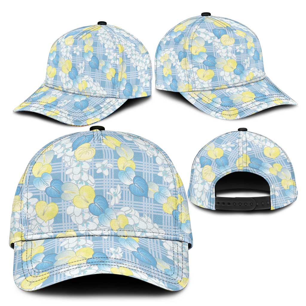 Anthurium Plumeria Lei Pastel Classic Cap Blue Hawaiian Splendid Palaka LT01 - Polynesian Pride