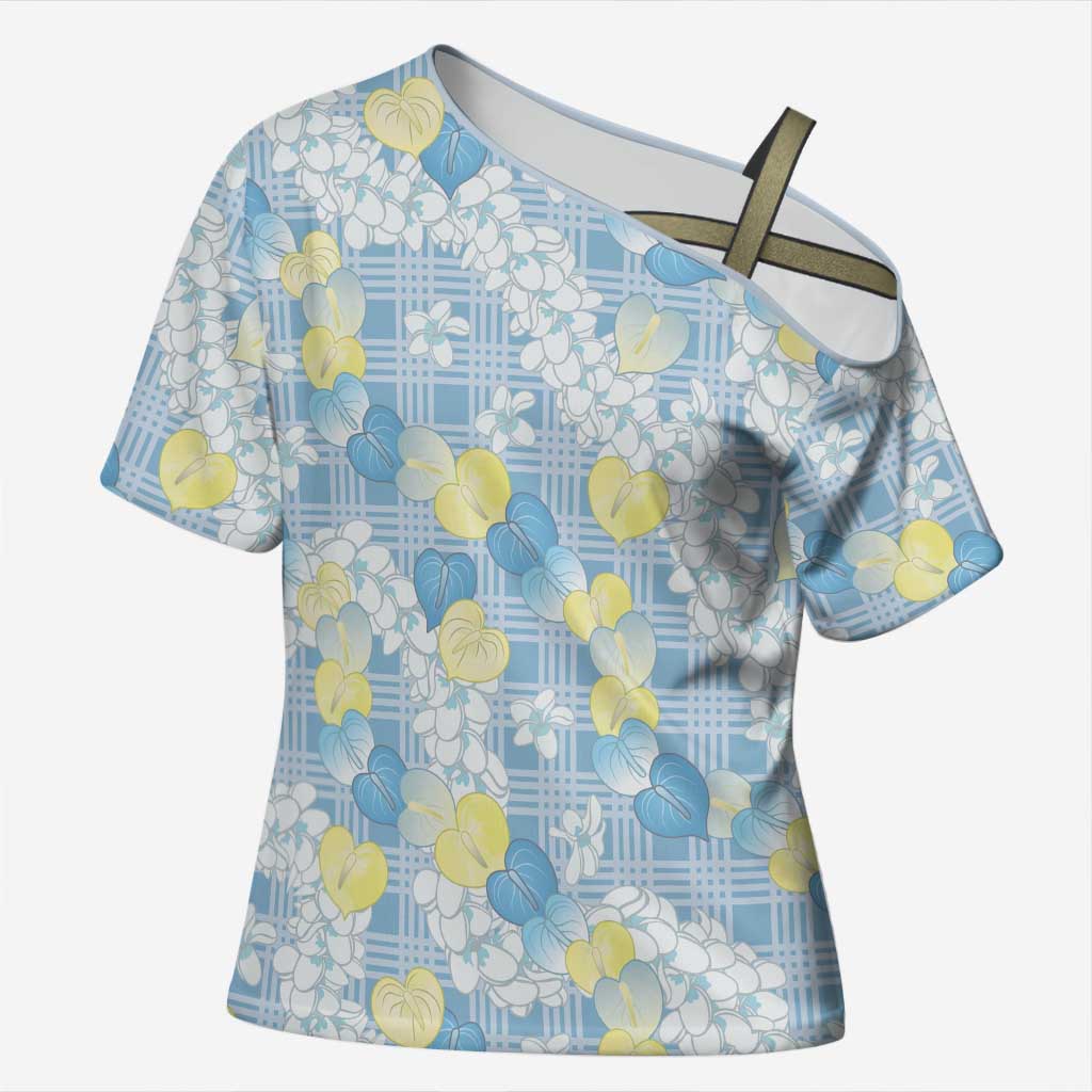 Anthurium Plumeria Lei Pastel Cross Shoulder Shirt Blue Hawaiian Splendid Palaka
