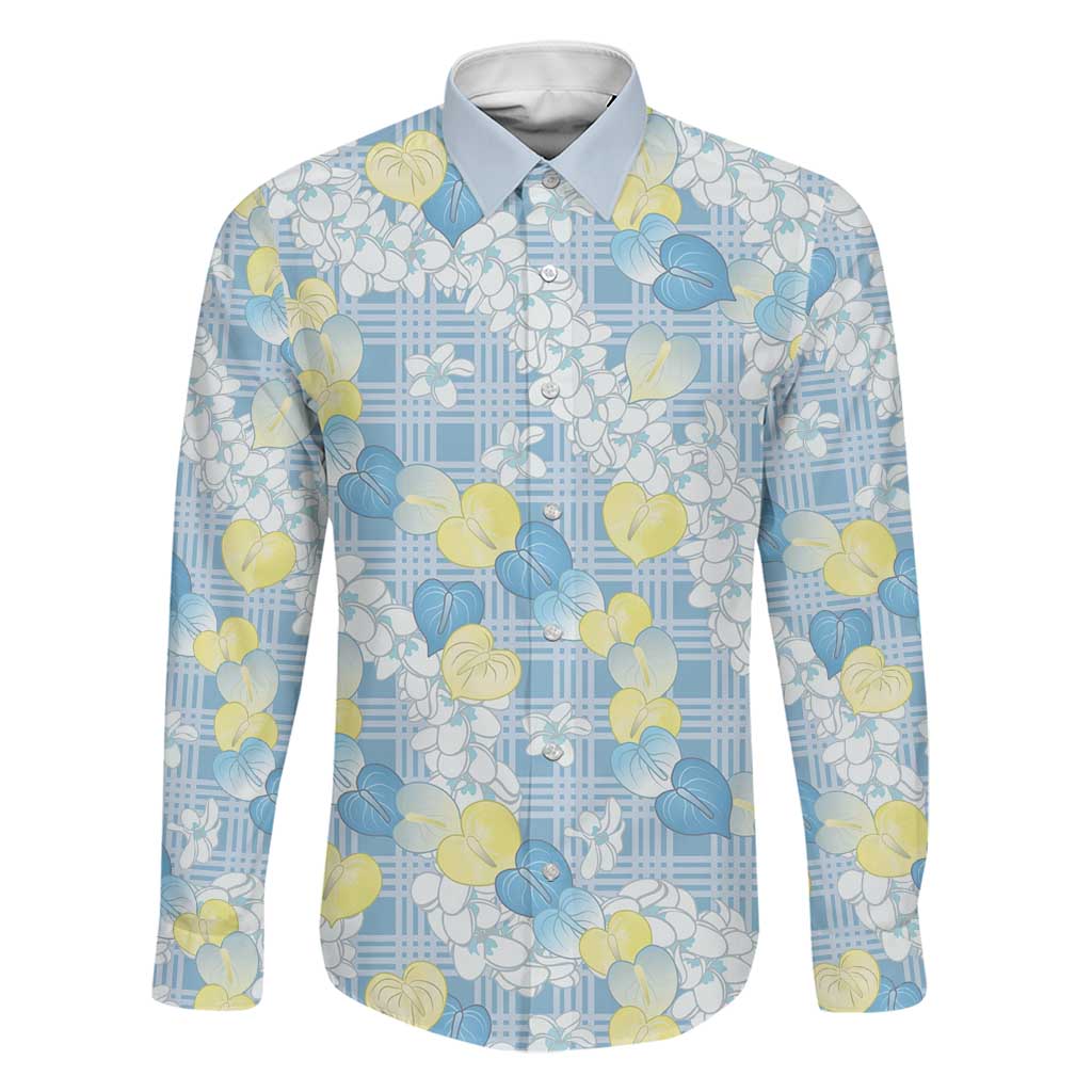 Anthurium Plumeria Lei Pastel Family Matching Long Sleeve Bodycon Dress and Hawaiian Shirt Blue Hawaiian Splendid Palaka