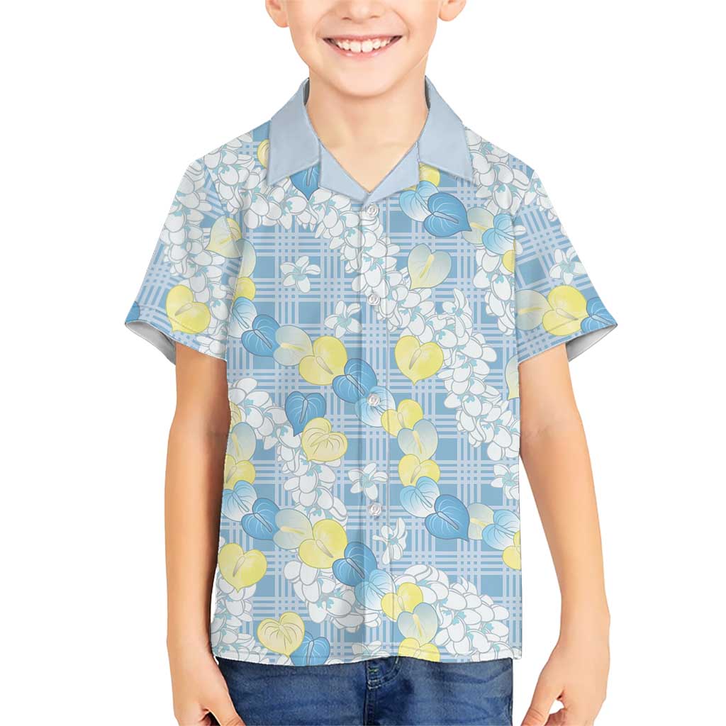 Anthurium Plumeria Lei Pastel Family Matching Long Sleeve Bodycon Dress and Hawaiian Shirt Blue Hawaiian Splendid Palaka