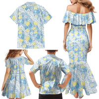 Anthurium Plumeria Lei Pastel Family Matching Mermaid Dress and Hawaiian Shirt Blue Hawaiian Splendid Palaka