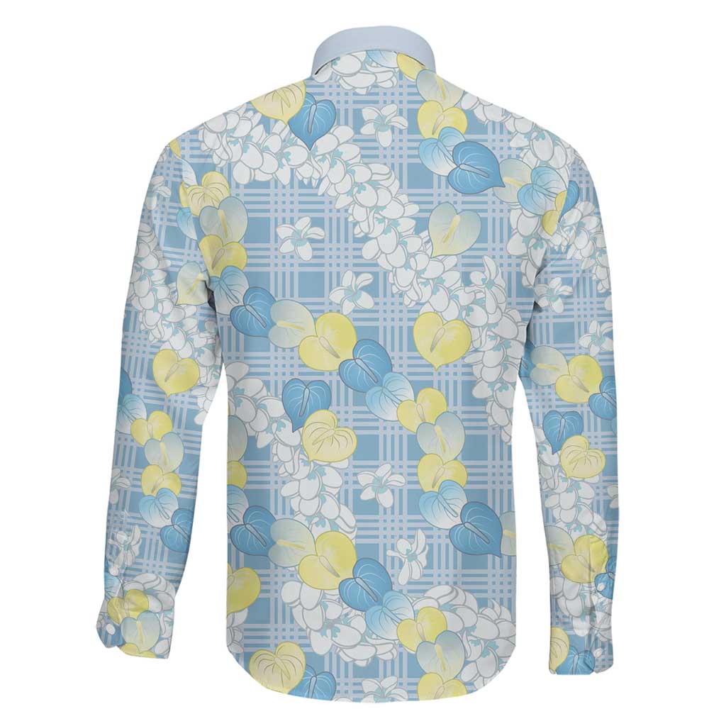 Anthurium Plumeria Lei Pastel Family Matching Off The Shoulder Long Sleeve Dress and Hawaiian Shirt Blue Hawaiian Splendid Palaka