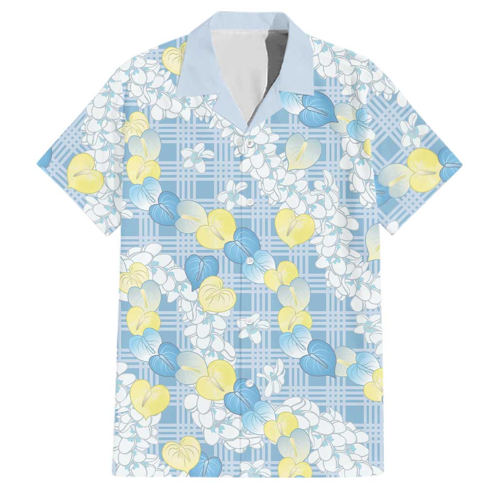 Anthurium Plumeria Lei Pastel Family Matching Off Shoulder Short Dress and Hawaiian Shirt Blue Hawaiian Splendid Palaka