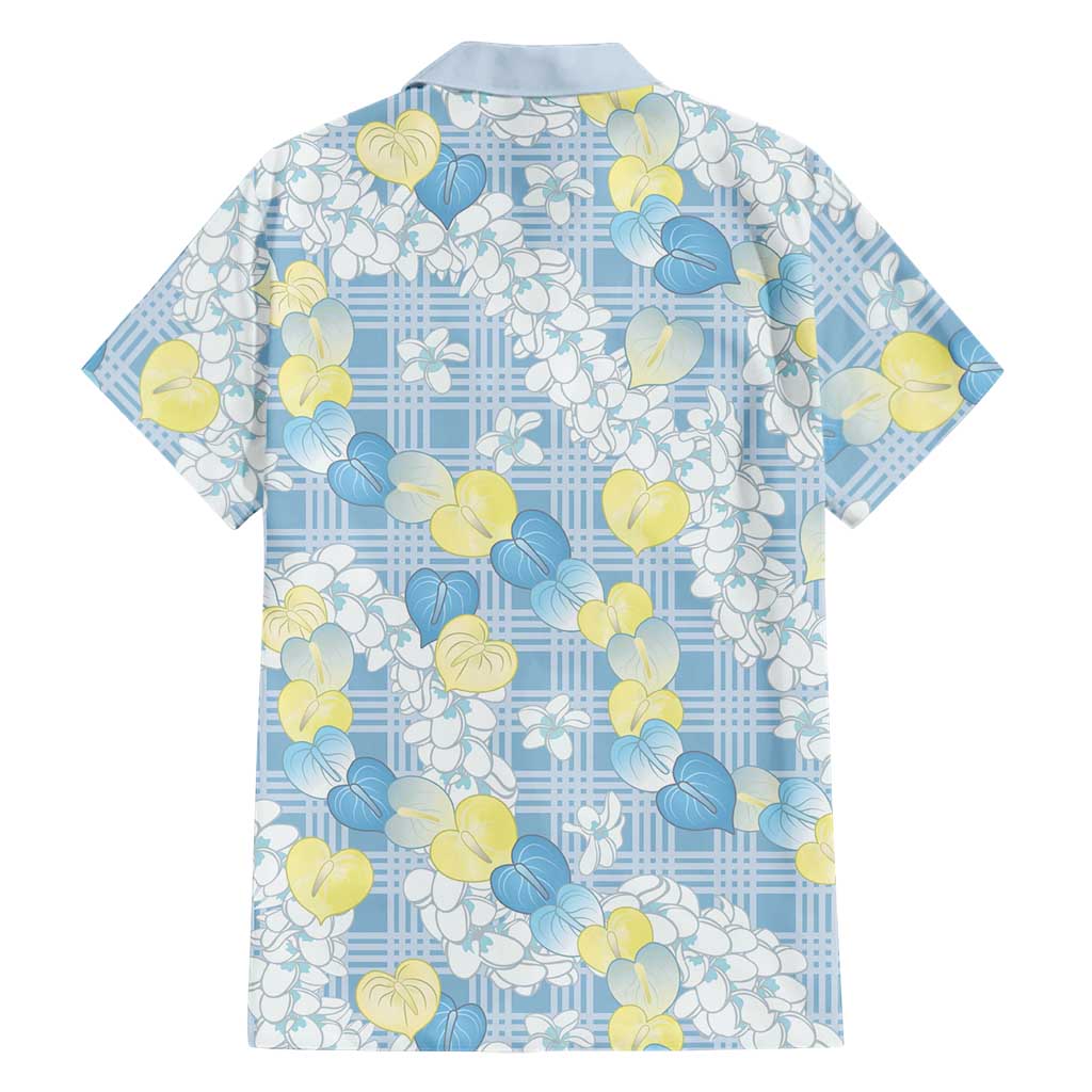 Anthurium Plumeria Lei Pastel Family Matching Off Shoulder Short Dress and Hawaiian Shirt Blue Hawaiian Splendid Palaka