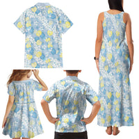 Anthurium Plumeria Lei Pastel Family Matching Tank Maxi Dress and Hawaiian Shirt Blue Hawaiian Splendid Palaka