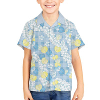 Anthurium Plumeria Lei Pastel Family Matching Tank Maxi Dress and Hawaiian Shirt Blue Hawaiian Splendid Palaka