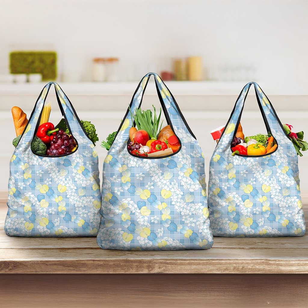 Anthurium Plumeria Lei Pastel Grocery Bag Blue Hawaiian Splendid Palaka LT01 3-pack One Size Blue - Polynesian Pride