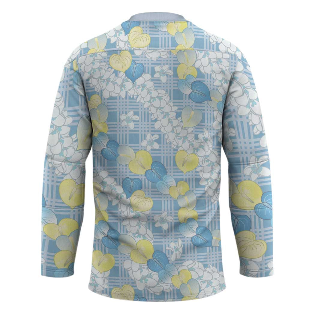 Anthurium Plumeria Lei Pastel Hockey Jersey Blue Hawaiian Splendid Palaka LT01 - Polynesian Pride