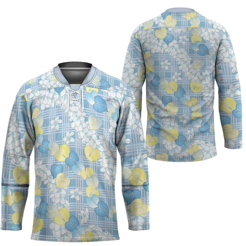 Anthurium Plumeria Lei Pastel Hockey Jersey Blue Hawaiian Splendid Palaka LT01 - Polynesian Pride