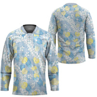 Anthurium Plumeria Lei Pastel Hockey Jersey Blue Hawaiian Splendid Palaka LT01 - Polynesian Pride