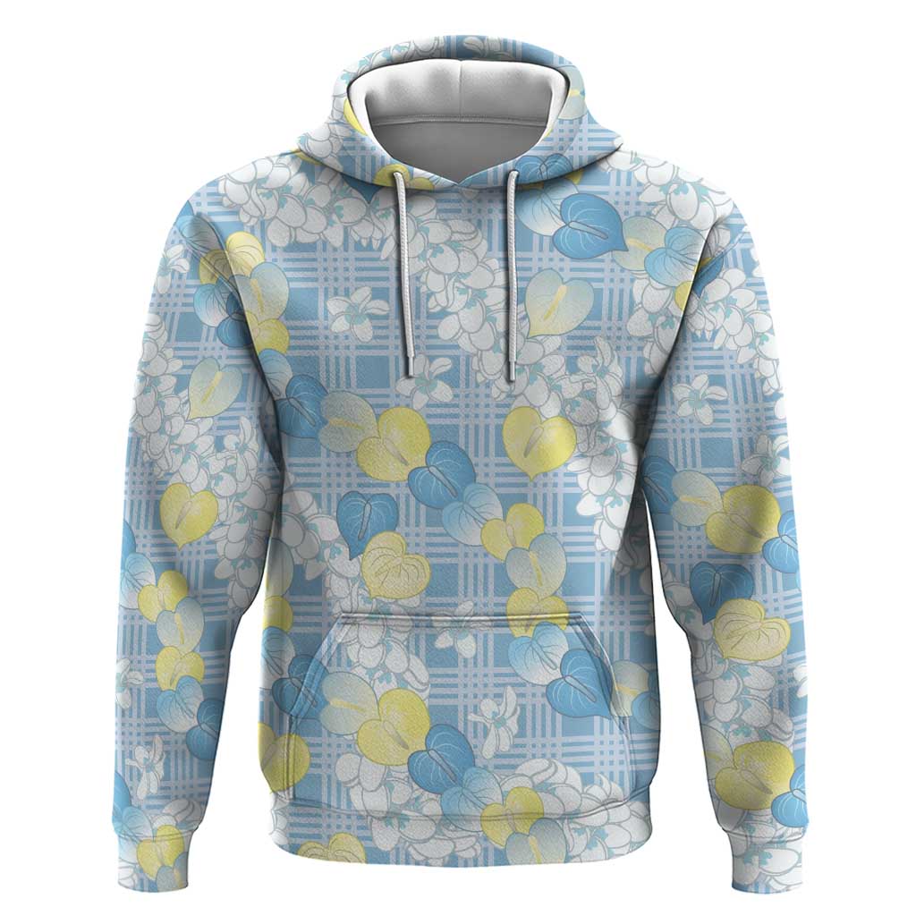 Anthurium Plumeria Lei Pastel Hoodie Blue Hawaiian Splendid Palaka LT01 Pullover Hoodie Blue - Polynesian Pride