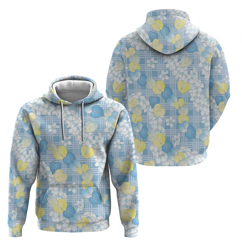 Anthurium Plumeria Lei Pastel Hoodie Blue Hawaiian Splendid Palaka LT01 - Polynesian Pride