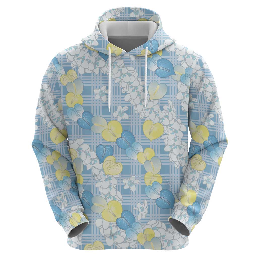 Anthurium Plumeria Lei Pastel Hoodie Blue Hawaiian Splendid Palaka LT01 - Polynesian Pride