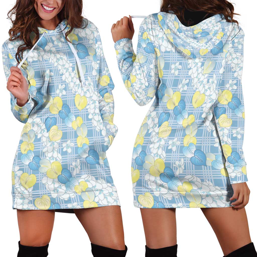 Anthurium Plumeria Lei Pastel Hoodie Dress Blue Hawaiian Splendid Palaka LT01 - Polynesian Pride