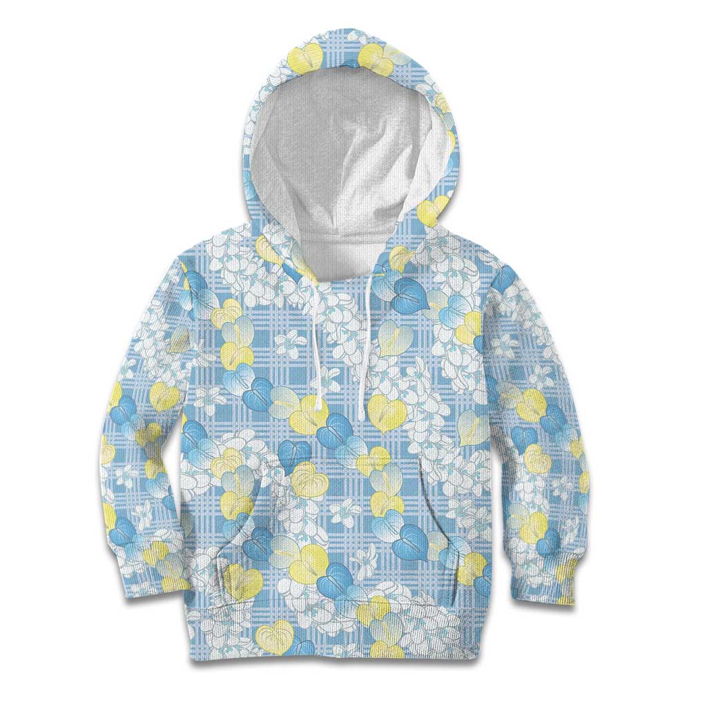 Anthurium Plumeria Lei Pastel Kid Hoodie Blue Hawaiian Splendid Palaka LT01 Hoodie Blue - Polynesian Pride