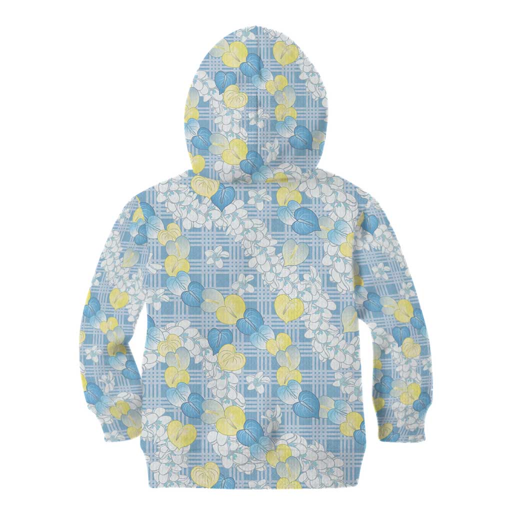 Anthurium Plumeria Lei Pastel Kid Hoodie Blue Hawaiian Splendid Palaka LT01 - Polynesian Pride