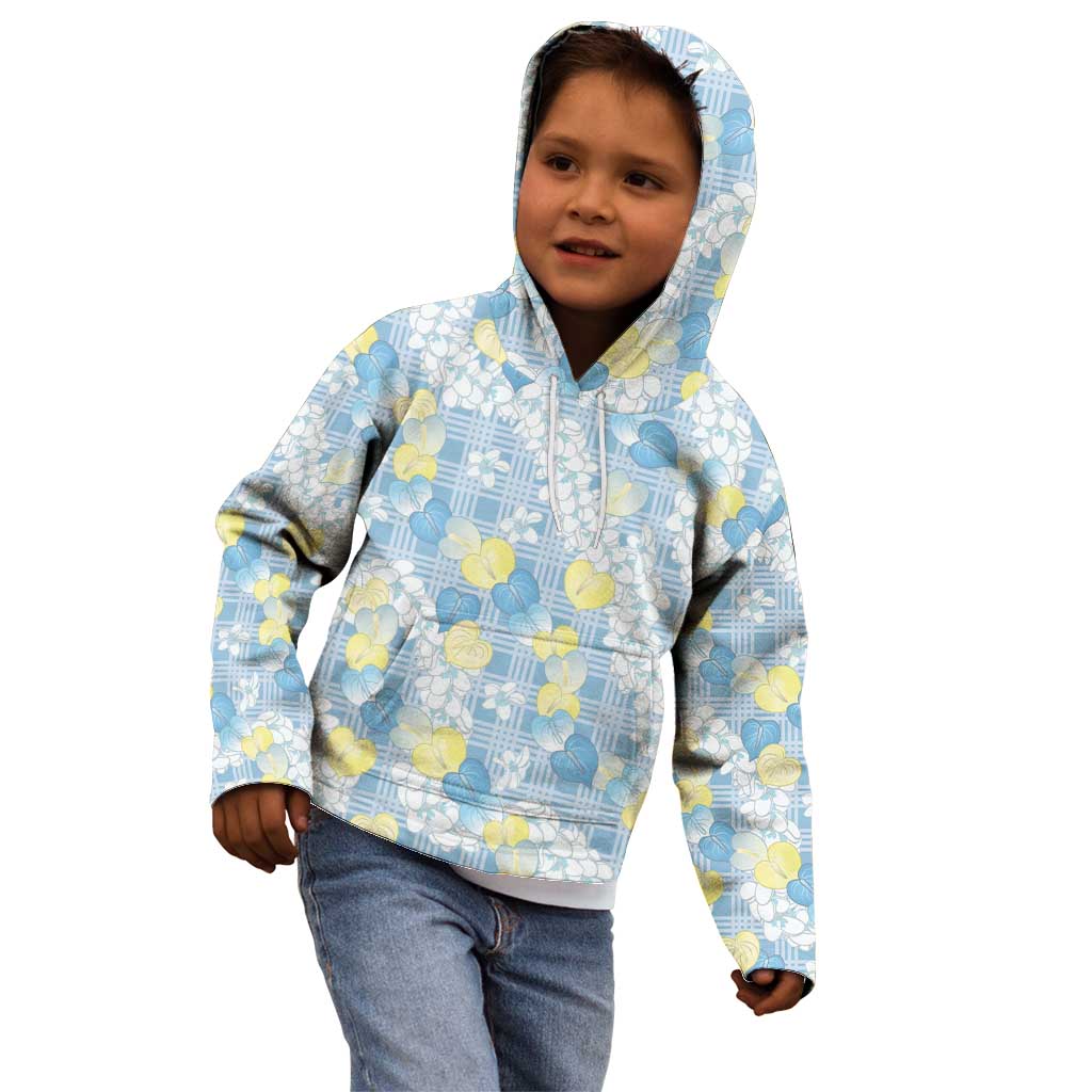 Anthurium Plumeria Lei Pastel Kid Hoodie Blue Hawaiian Splendid Palaka LT01 - Polynesian Pride