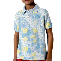 Anthurium Plumeria Lei Pastel Kid Polo Shirt Blue Hawaiian Splendid Palaka LT01 Kid Blue - Polynesian Pride