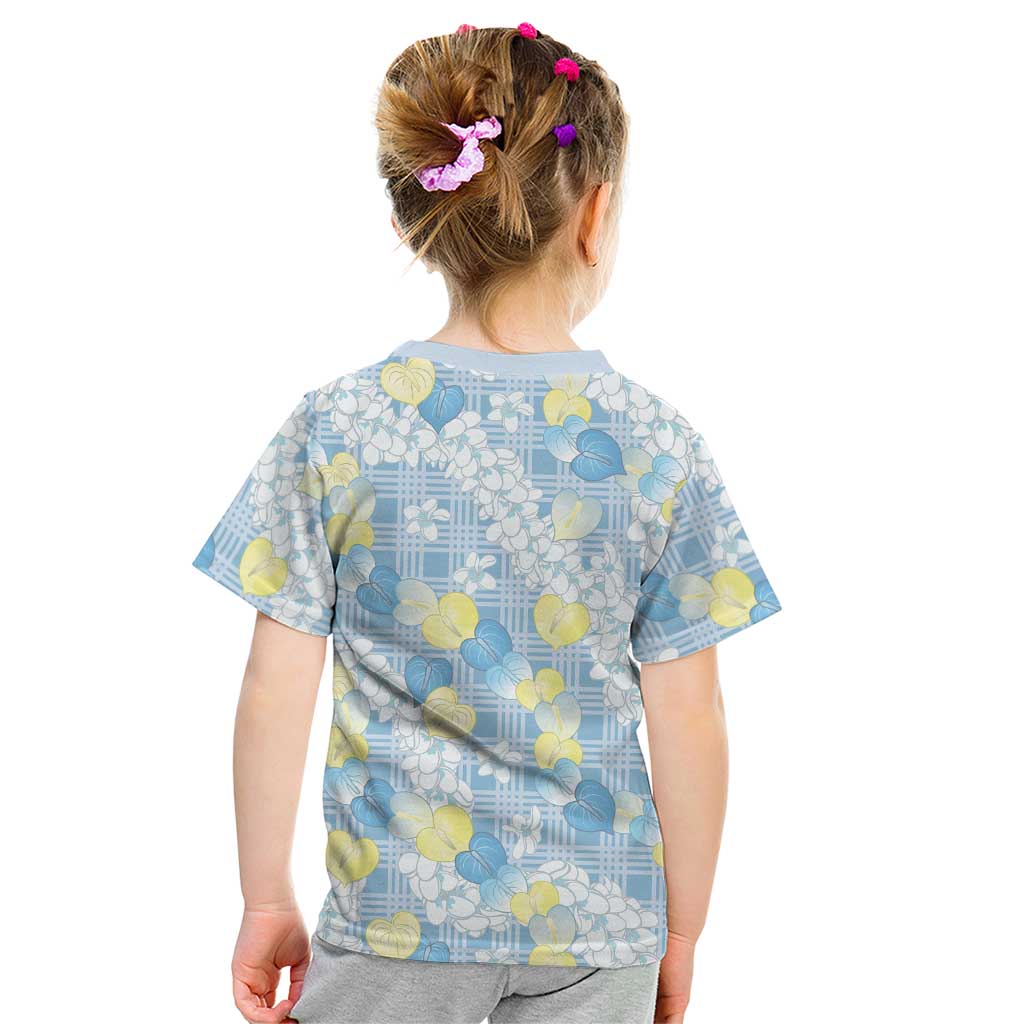 Anthurium Plumeria Lei Pastel Kid T Shirt Blue Hawaiian Splendid Palaka LT01 - Polynesian Pride