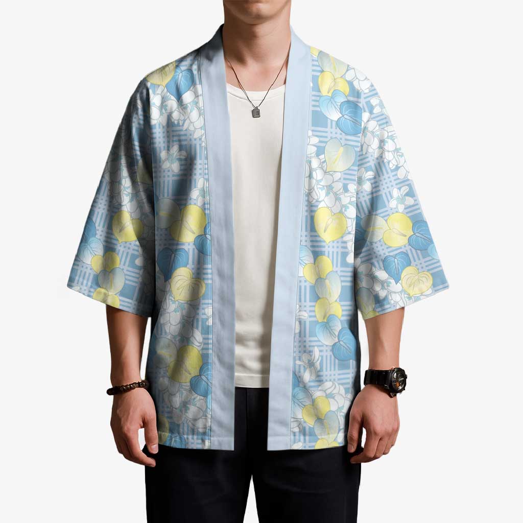 Anthurium Plumeria Lei Pastel Kimono Blue Hawaiian Splendid Palaka LT01 - Polynesian Pride