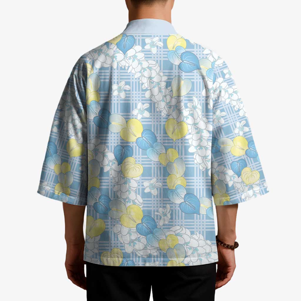 Anthurium Plumeria Lei Pastel Kimono Blue Hawaiian Splendid Palaka LT01 - Polynesian Pride