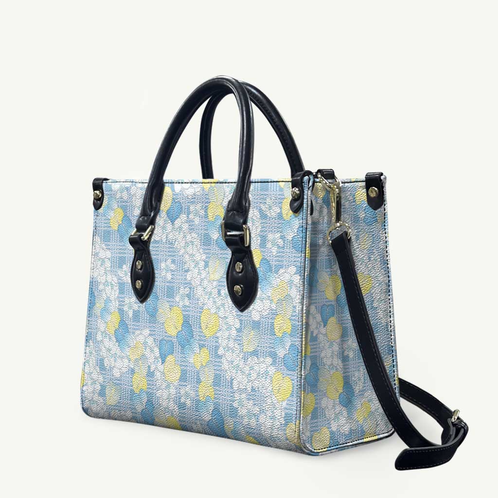 Anthurium Plumeria Lei Pastel Leather Bag Blue Hawaiian Splendid Palaka LT01 Blue - Polynesian Pride