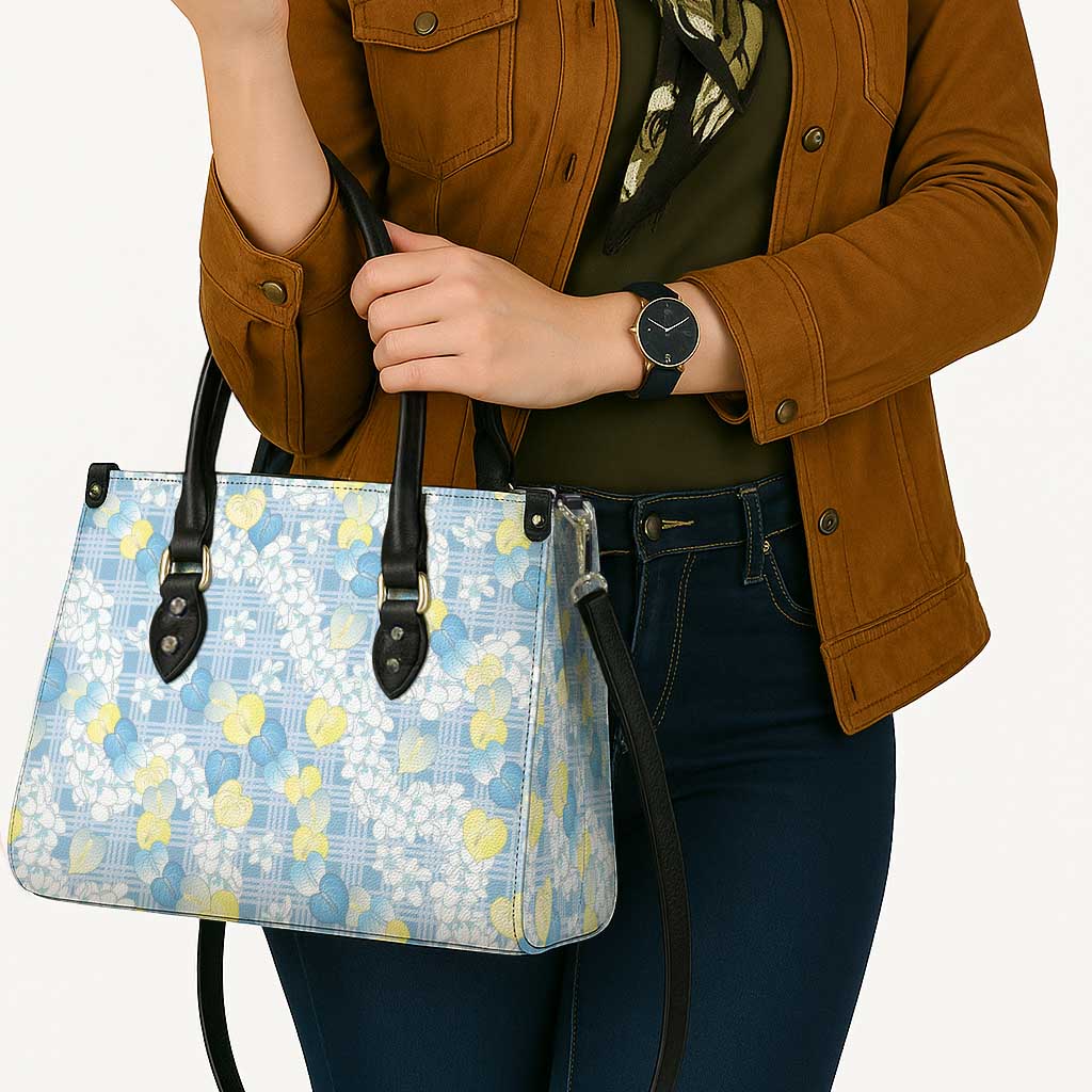 Anthurium Plumeria Lei Pastel Leather Bag Blue Hawaiian Splendid Palaka LT01 - Polynesian Pride