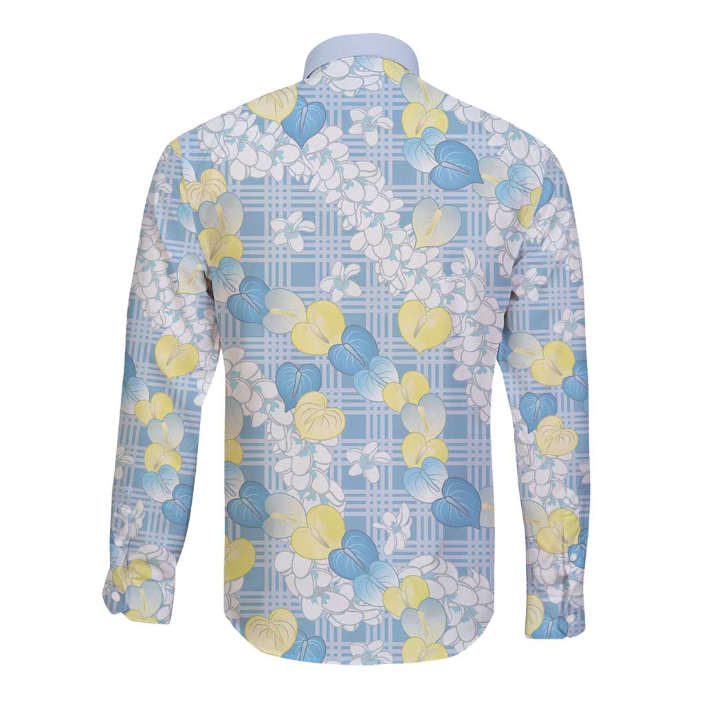 Anthurium Plumeria Lei Pastel Long Sleeve Button Shirt Blue Hawaiian Splendid Palaka