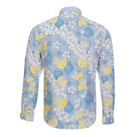 Anthurium Plumeria Lei Pastel Long Sleeve Button Shirt Blue Hawaiian Splendid Palaka