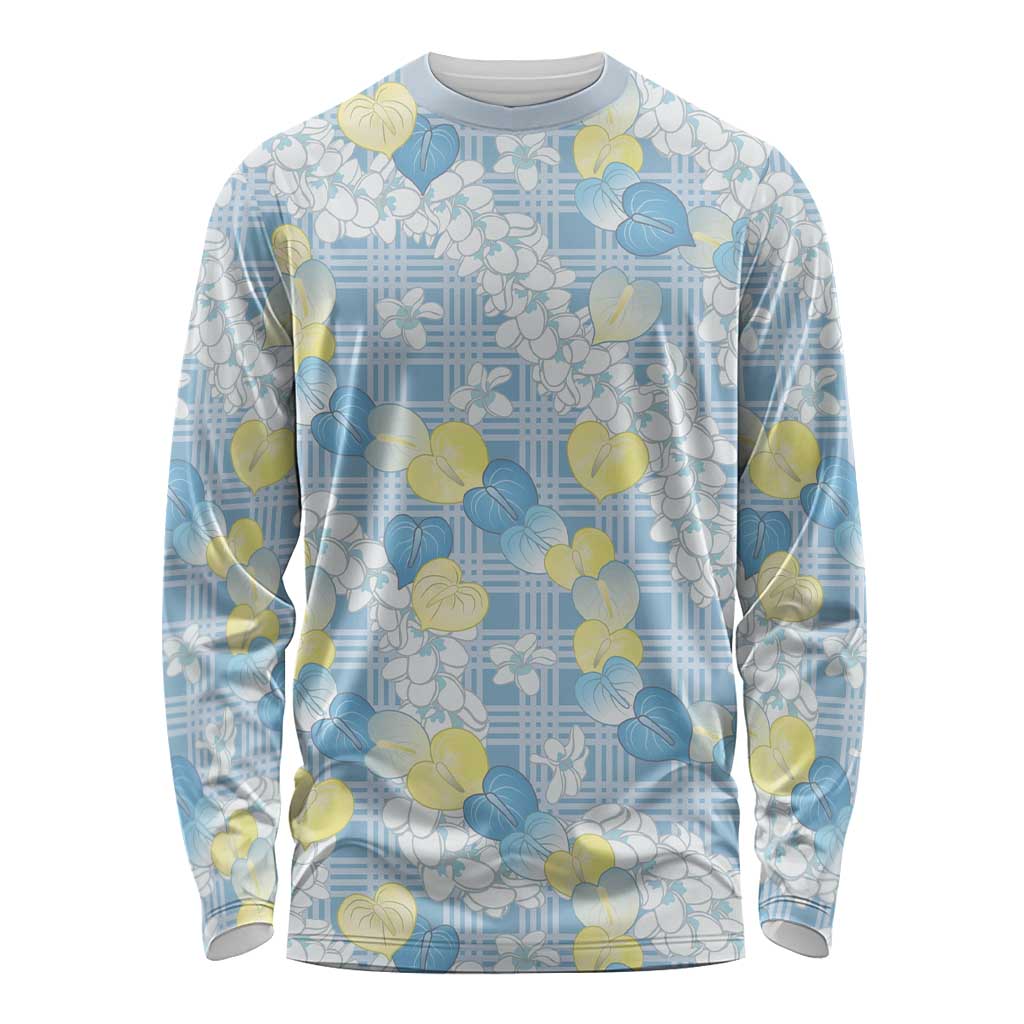 Anthurium Plumeria Lei Pastel Long Sleeve Shirt Blue Hawaiian Splendid Palaka LT01 Unisex Blue - Polynesian Pride