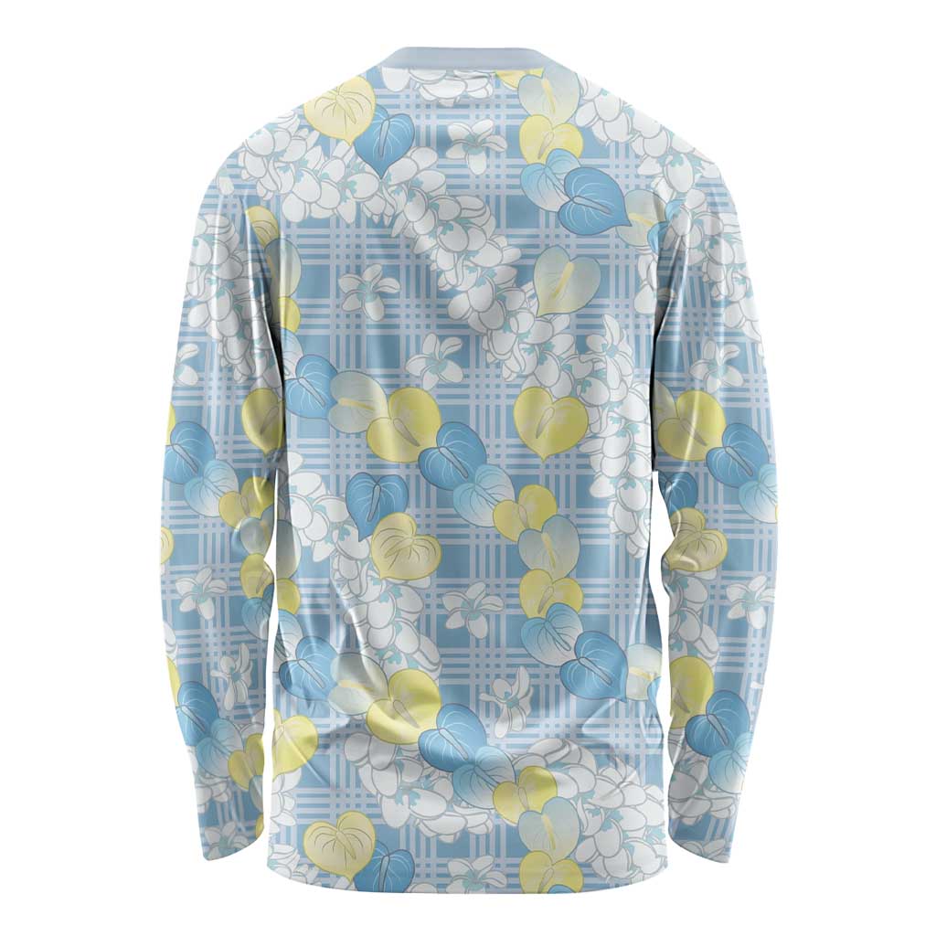 Anthurium Plumeria Lei Pastel Long Sleeve Shirt Blue Hawaiian Splendid Palaka LT01 - Polynesian Pride