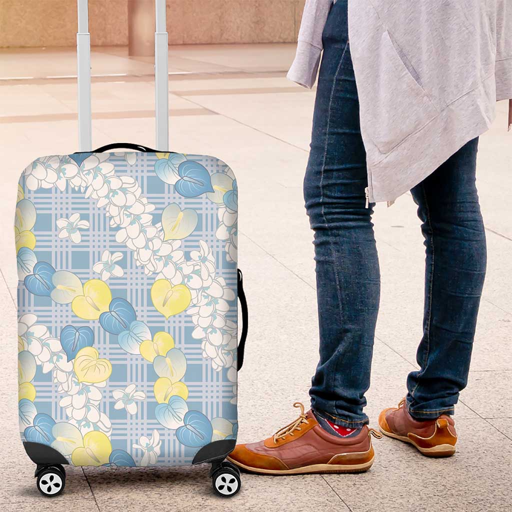 Anthurium Plumeria Lei Pastel Luggage Cover Blue Hawaiian Splendid Palaka LT01 Blue - Polynesian Pride