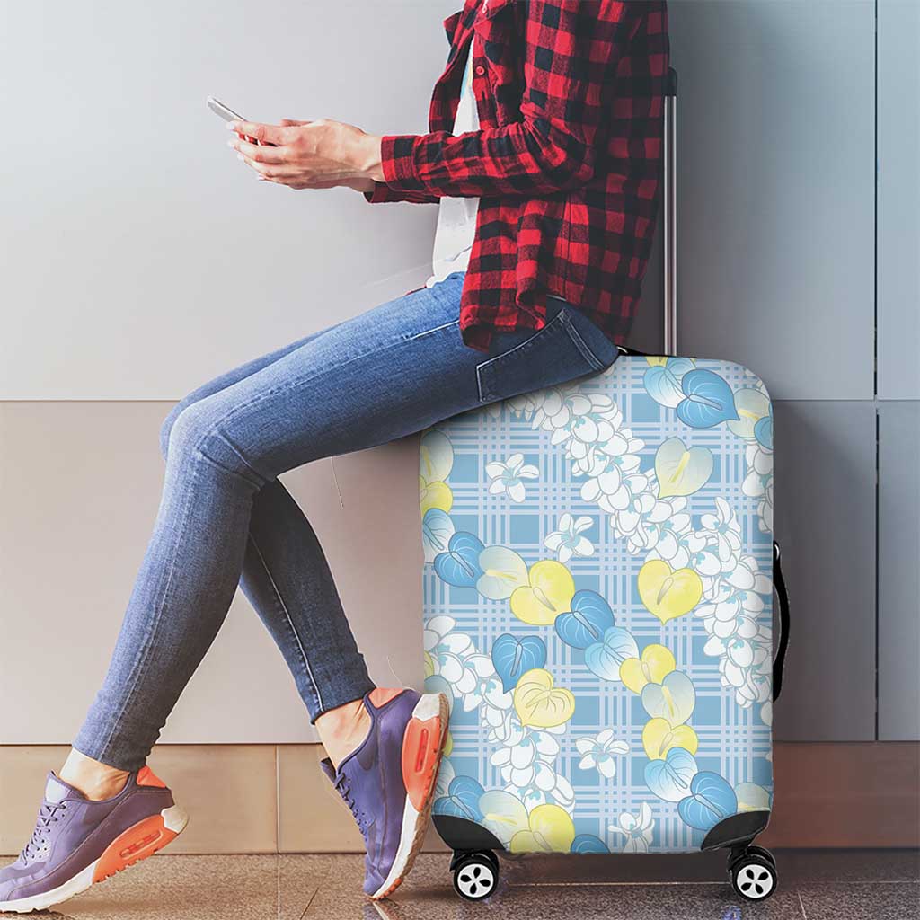 Anthurium Plumeria Lei Pastel Luggage Cover Blue Hawaiian Splendid Palaka LT01 - Polynesian Pride