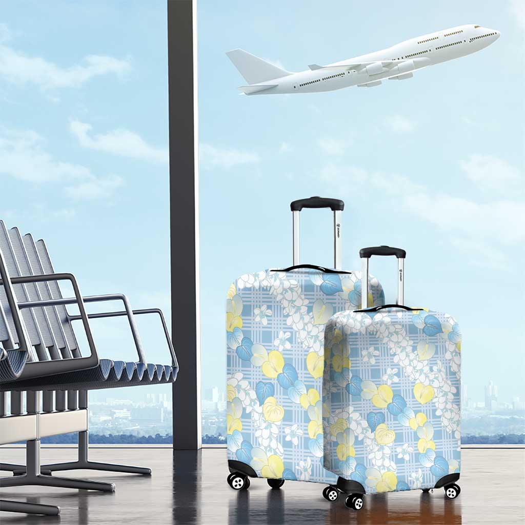Anthurium Plumeria Lei Pastel Luggage Cover Blue Hawaiian Splendid Palaka LT01 - Polynesian Pride
