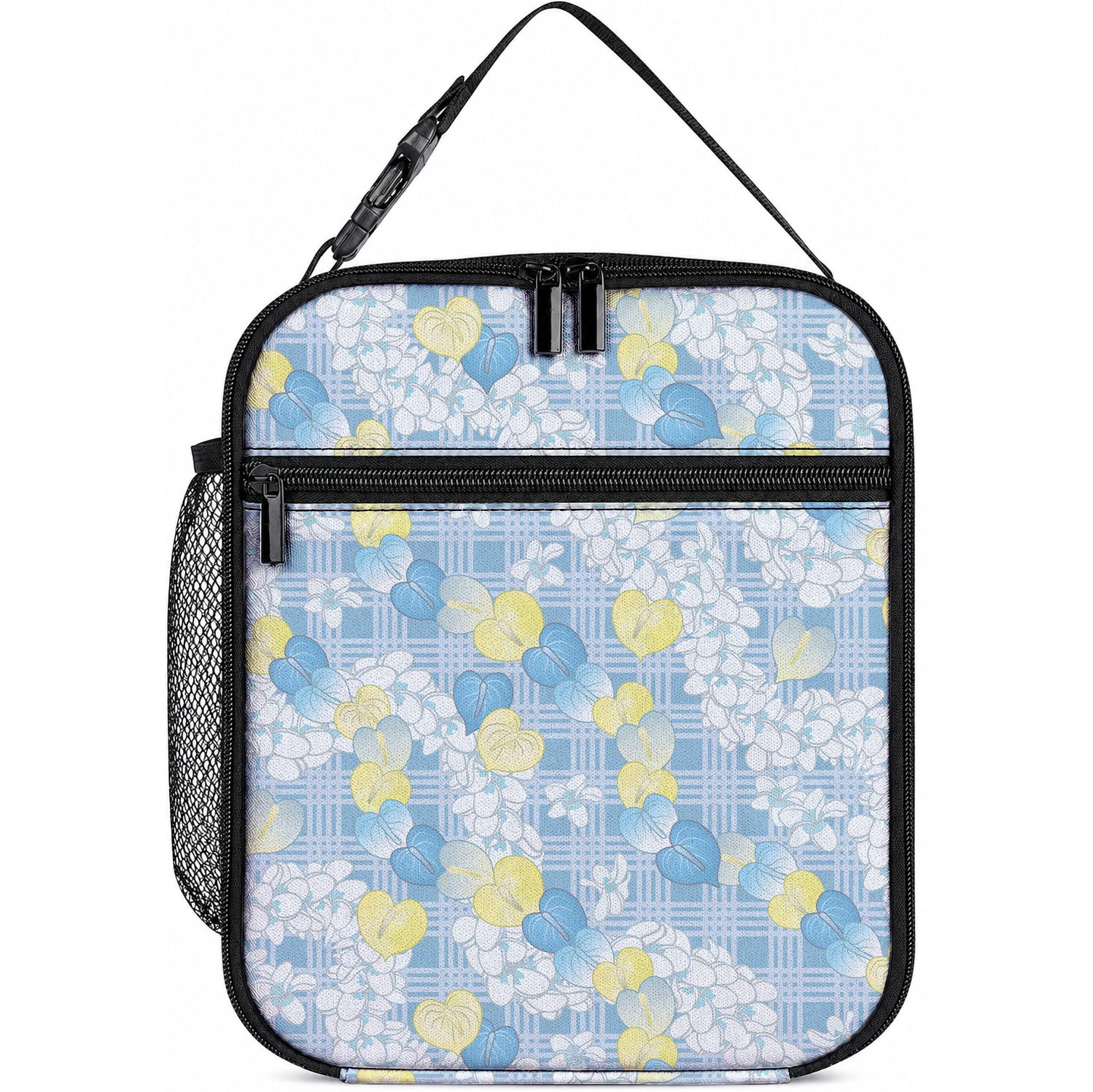 Anthurium Plumeria Lei Pastel Lunch Bag Blue Hawaiian Splendid Palaka LT01 10.2 × 8.3 × 4.3 inch Blue - Polynesian Pride