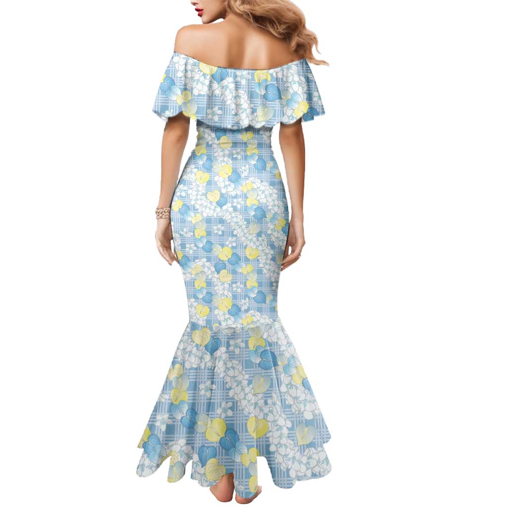 Anthurium Plumeria Lei Pastel Mermaid Dress Blue Hawaiian Splendid Palaka LT01 - Polynesian Pride
