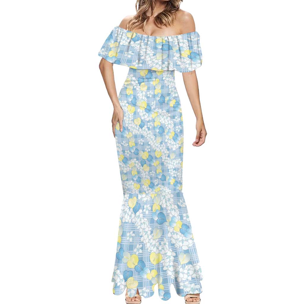 Anthurium Plumeria Lei Pastel Mermaid Dress Blue Hawaiian Splendid Palaka LT01 - Polynesian Pride