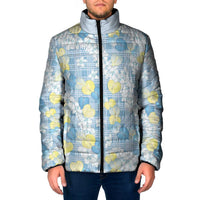 Anthurium Plumeria Lei Pastel Padded Jacket Blue Hawaiian Splendid Palaka LT01 Men Blue - Polynesian Pride