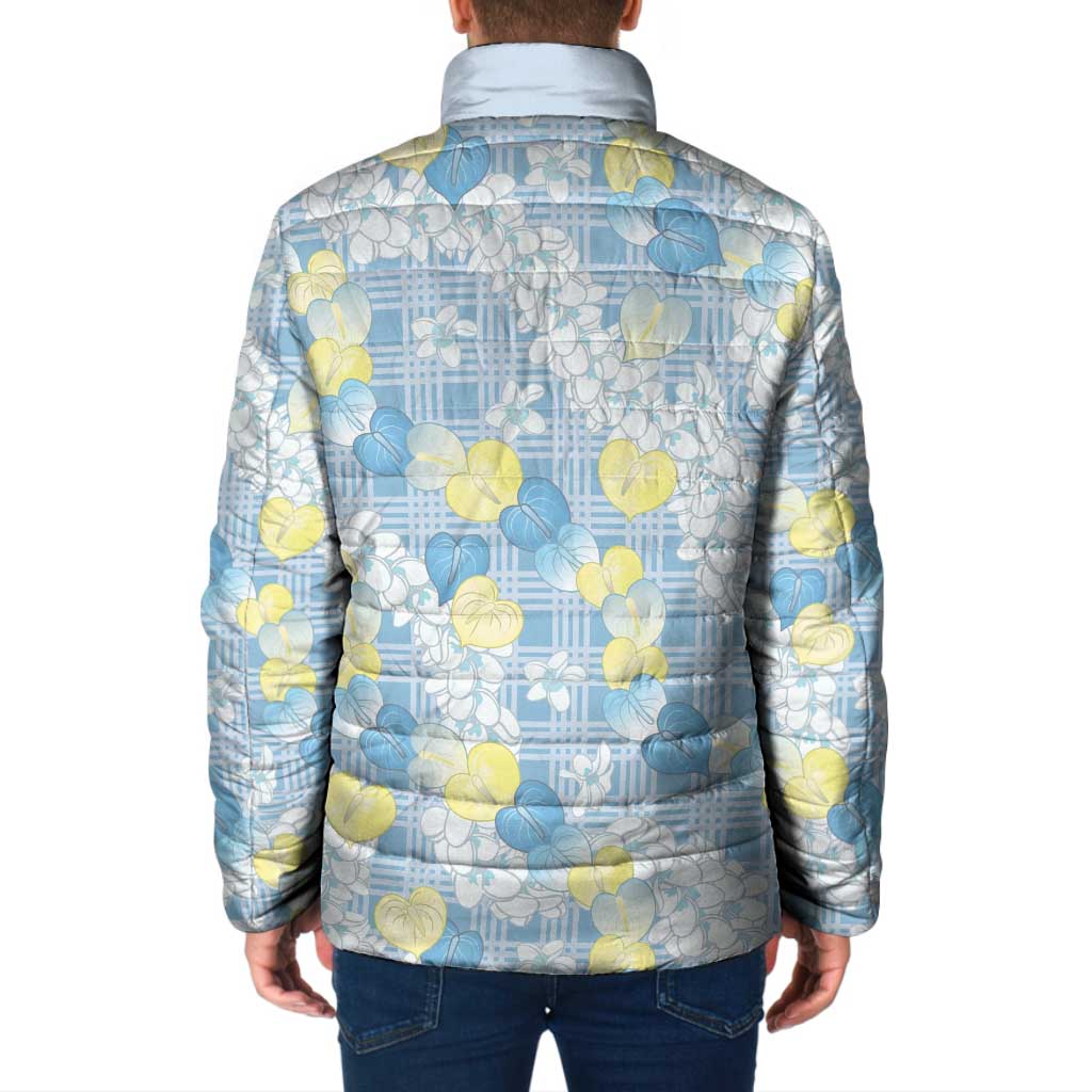 Anthurium Plumeria Lei Pastel Padded Jacket Blue Hawaiian Splendid Palaka LT01 - Polynesian Pride