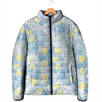 Anthurium Plumeria Lei Pastel Padded Jacket Blue Hawaiian Splendid Palaka LT01 - Polynesian Pride