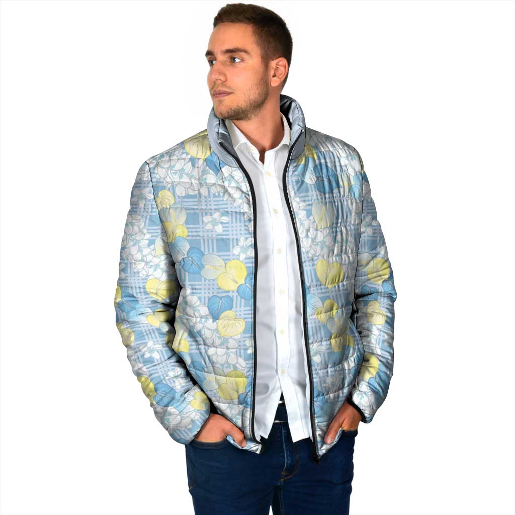 Anthurium Plumeria Lei Pastel Padded Jacket Blue Hawaiian Splendid Palaka LT01 - Polynesian Pride