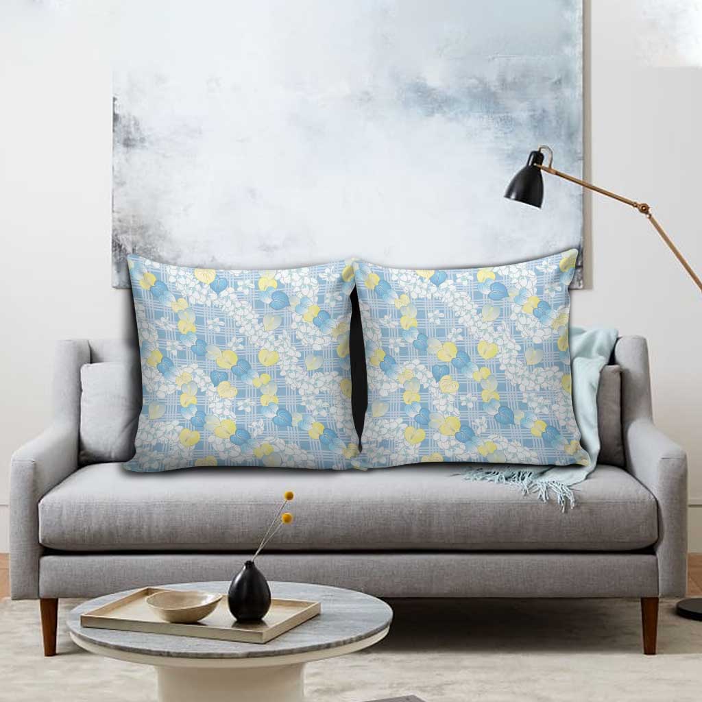 Anthurium Plumeria Lei Pastel Pillow Cover Blue Hawaiian Splendid Palaka LT01 - Polynesian Pride