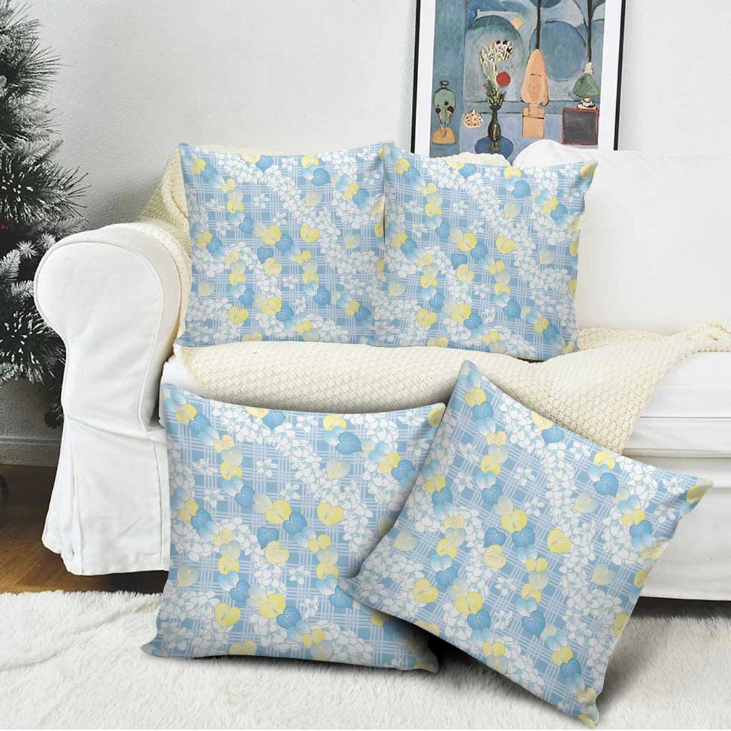 Anthurium Plumeria Lei Pastel Pillow Cover Blue Hawaiian Splendid Palaka LT01 - Polynesian Pride