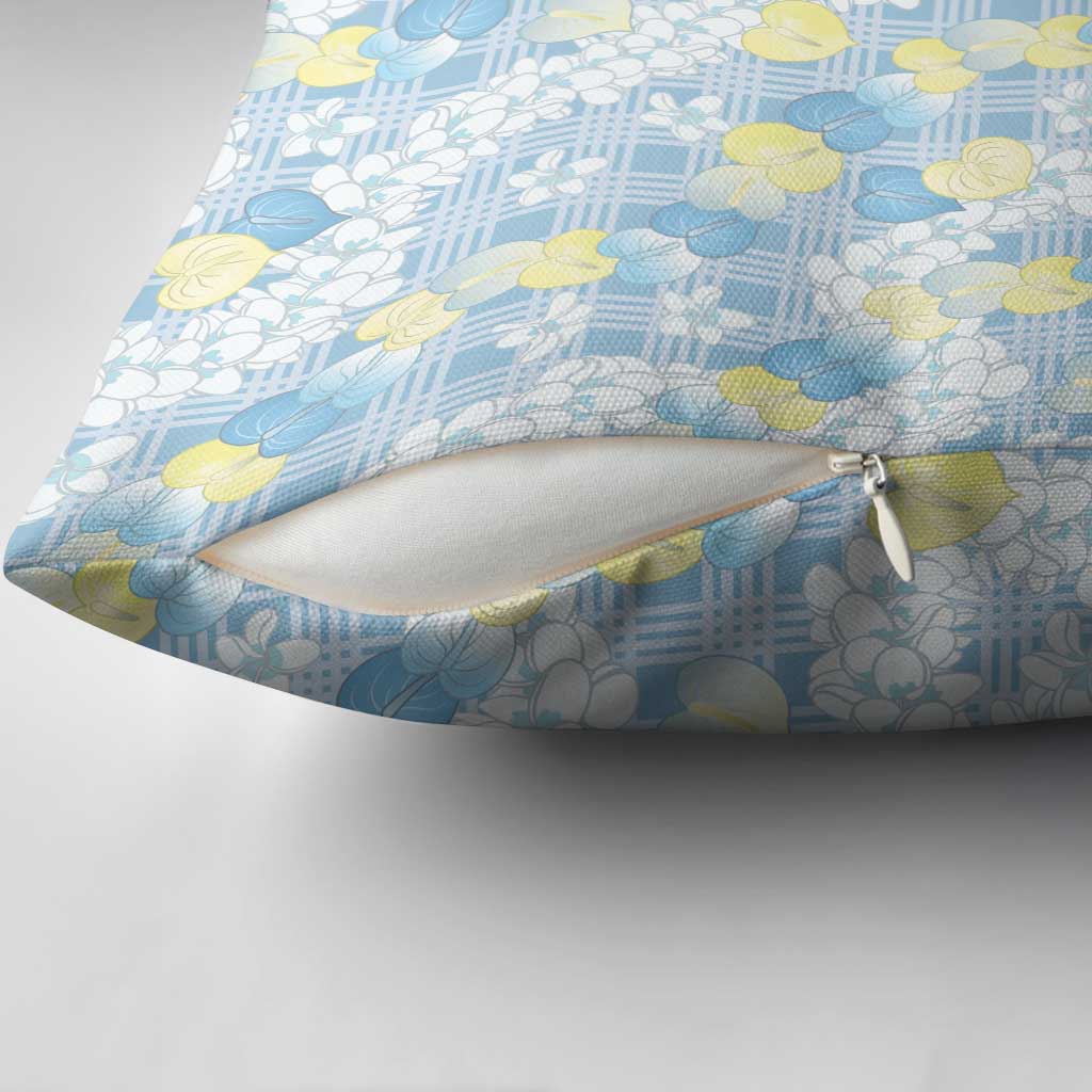 Anthurium Plumeria Lei Pastel Pillow Cover Blue Hawaiian Splendid Palaka LT01 - Polynesian Pride
