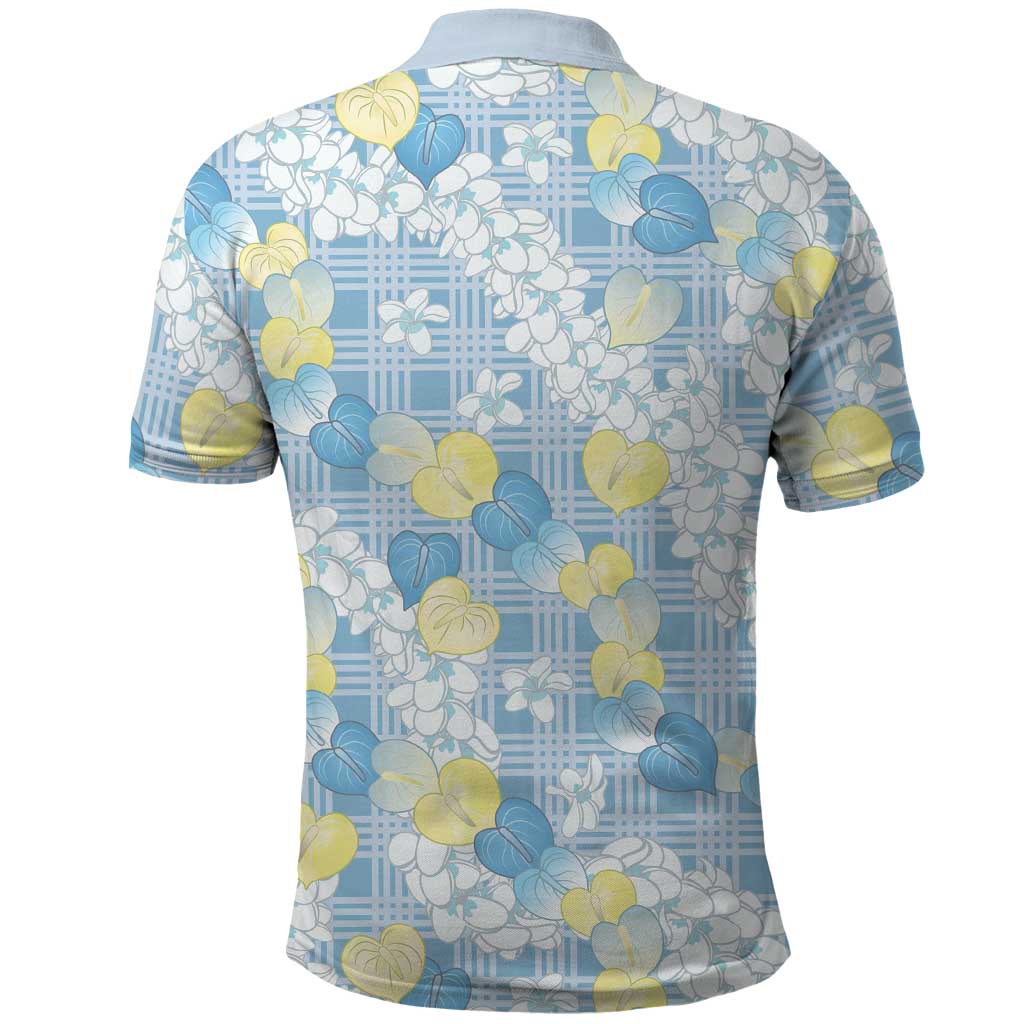 Anthurium Plumeria Lei Pastel Polo Shirt Blue Hawaiian Splendid Palaka LT01 - Polynesian Pride