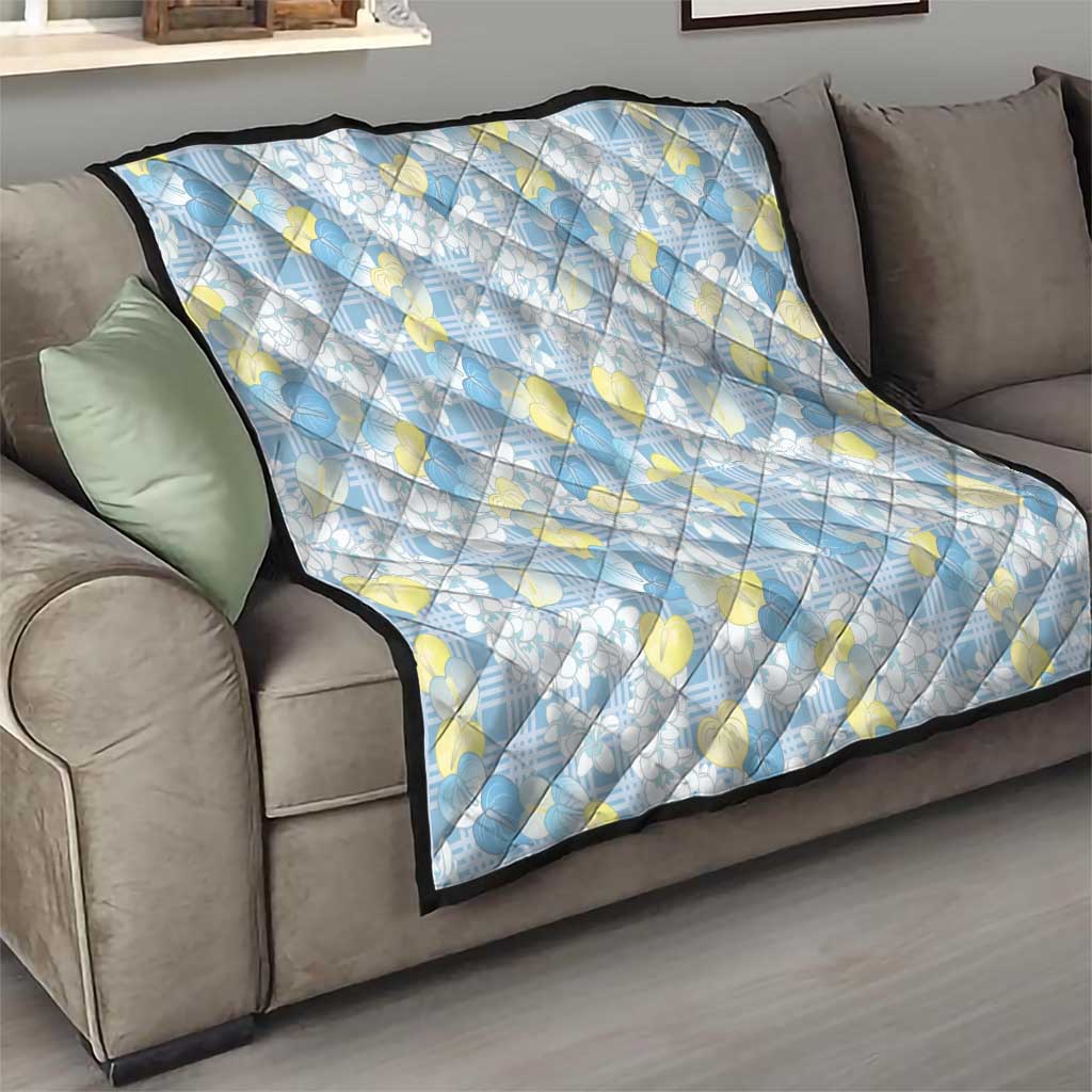 Anthurium Plumeria Lei Pastel Quilt Blue Hawaiian Splendid Palaka LT01 - Polynesian Pride